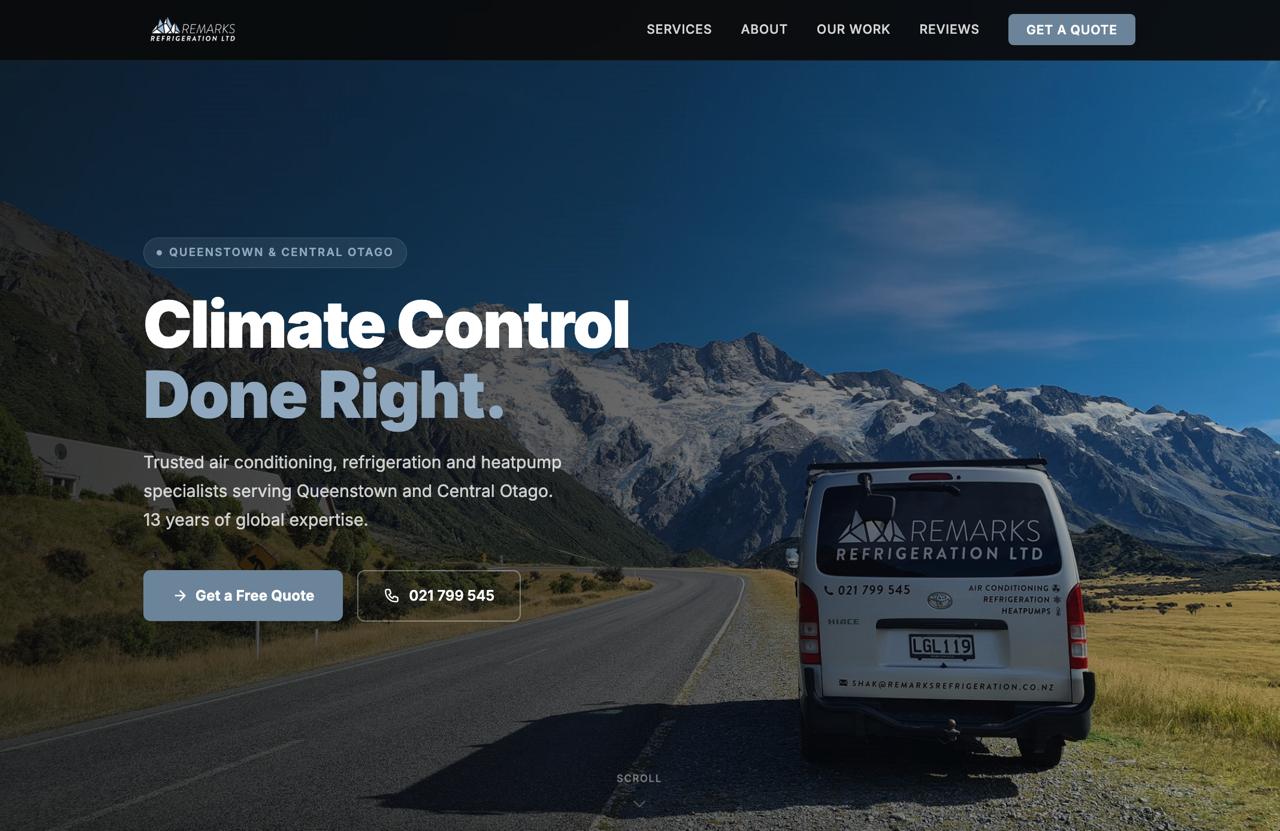 Desktop website built by Remarkable Web for Remarks Refrigeration