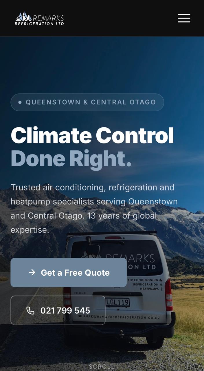 Mobile website built by Remarkable Web for Remarks Refrigeration